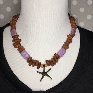 Natural stone and wood starfish statement necklace